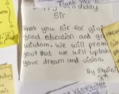 Handwritten note from an SSV student
