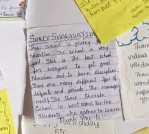 Handwritten note from an SSV student